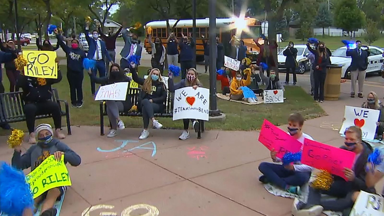 PHOTO: Residents cheer as "Good Morning America," revealed in South Bend, Indiana, Sept. 30, 2020, that over 15,000 student households across the country will have five years of free internet connection in their homes.