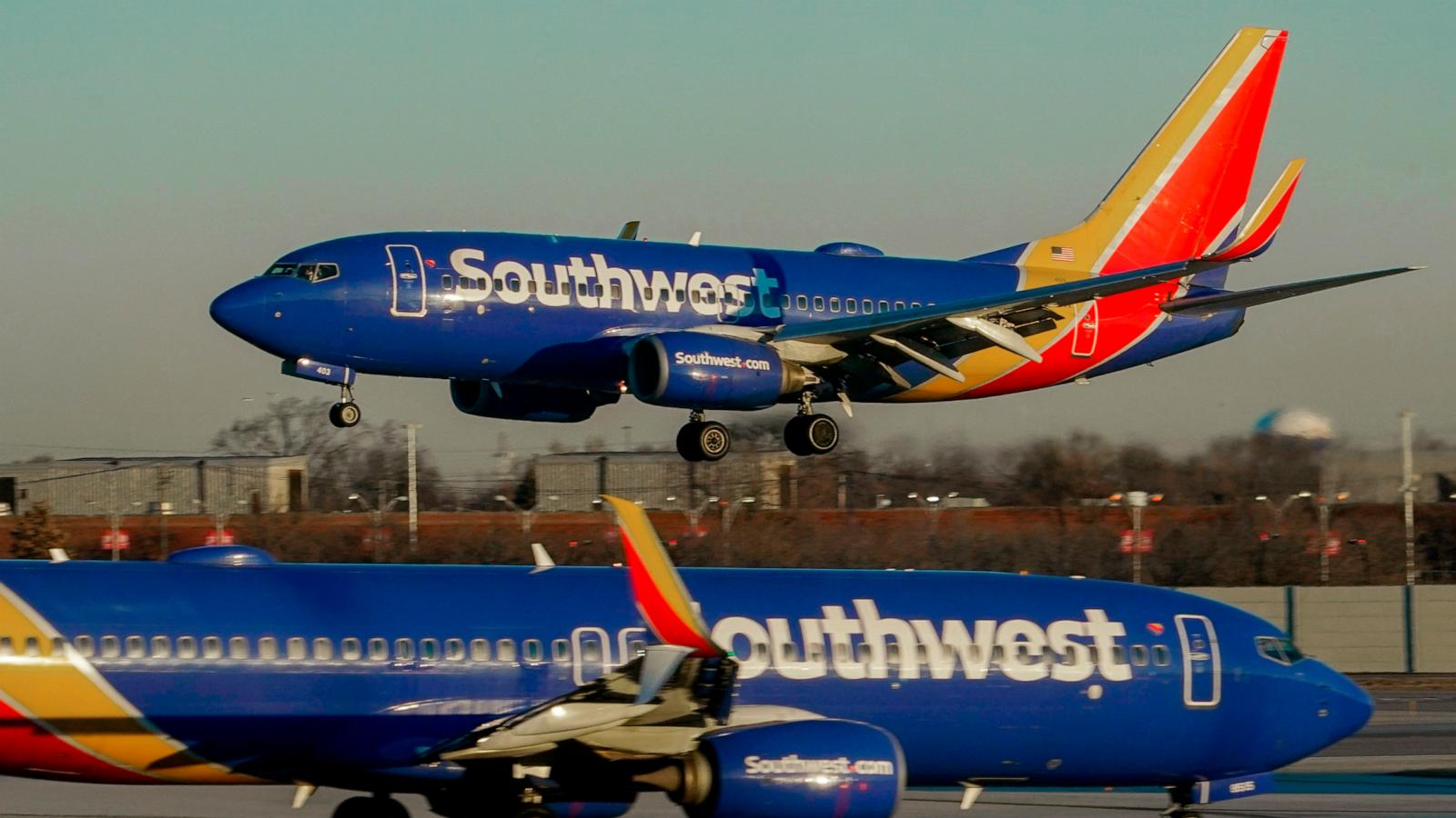 PHOTO: A Southwest Airlines plane prepares to land at Midway International Airport, Feb. 12, 2023, in Chicago.