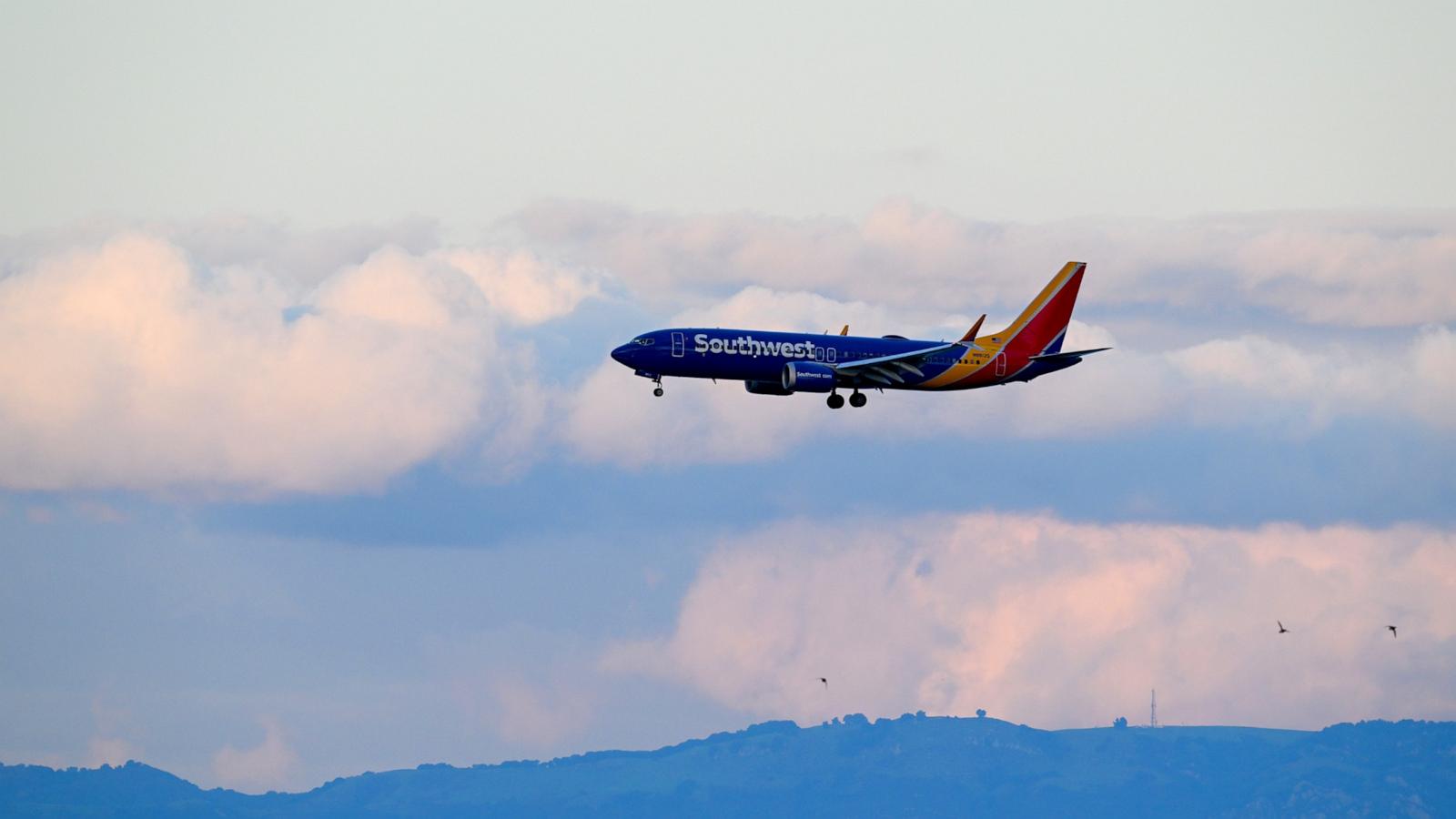 PHOTO: A Southwest Airlines plane lands at San Francisco International Airport (SFO) in San Francisco, Feb. 8, 2024.