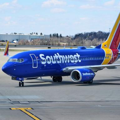 PHOTO: A Southwest Airlines plane pull into a gate at Pittsburgh International Airport in Imperial, Pa., March 27, 2025. 