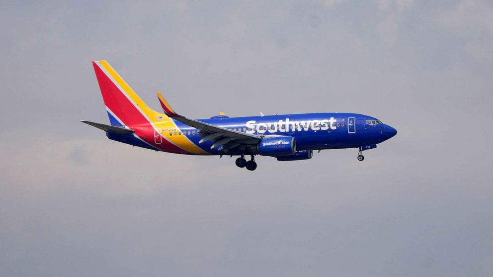 PHOTO: A Southwest Airlines jetliner, May 26, 2023, over Denver.