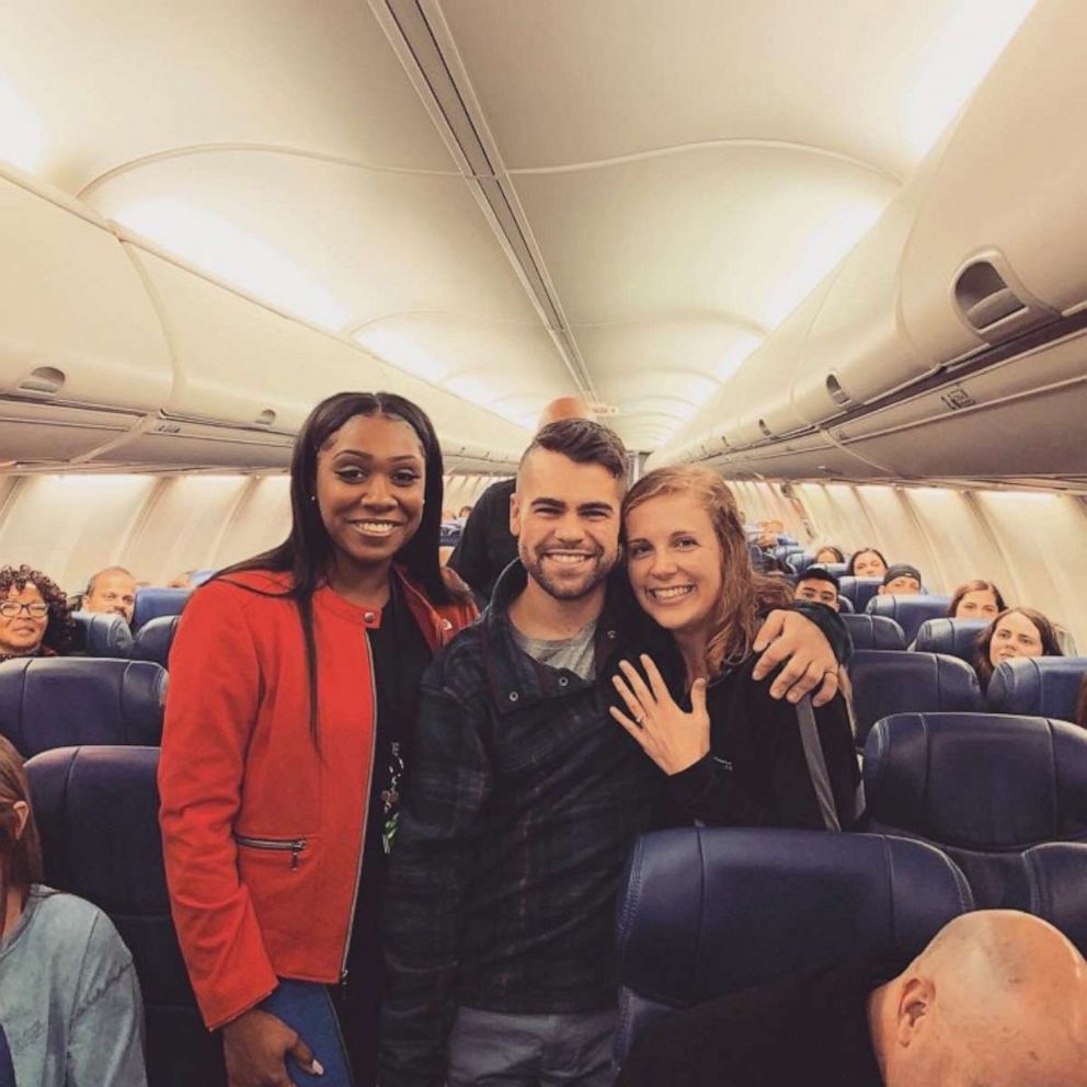 PHOTO: Nick Boucher planned an elaborate proposal to pop the question to girlfriend Emily Weindorf on her flight home.