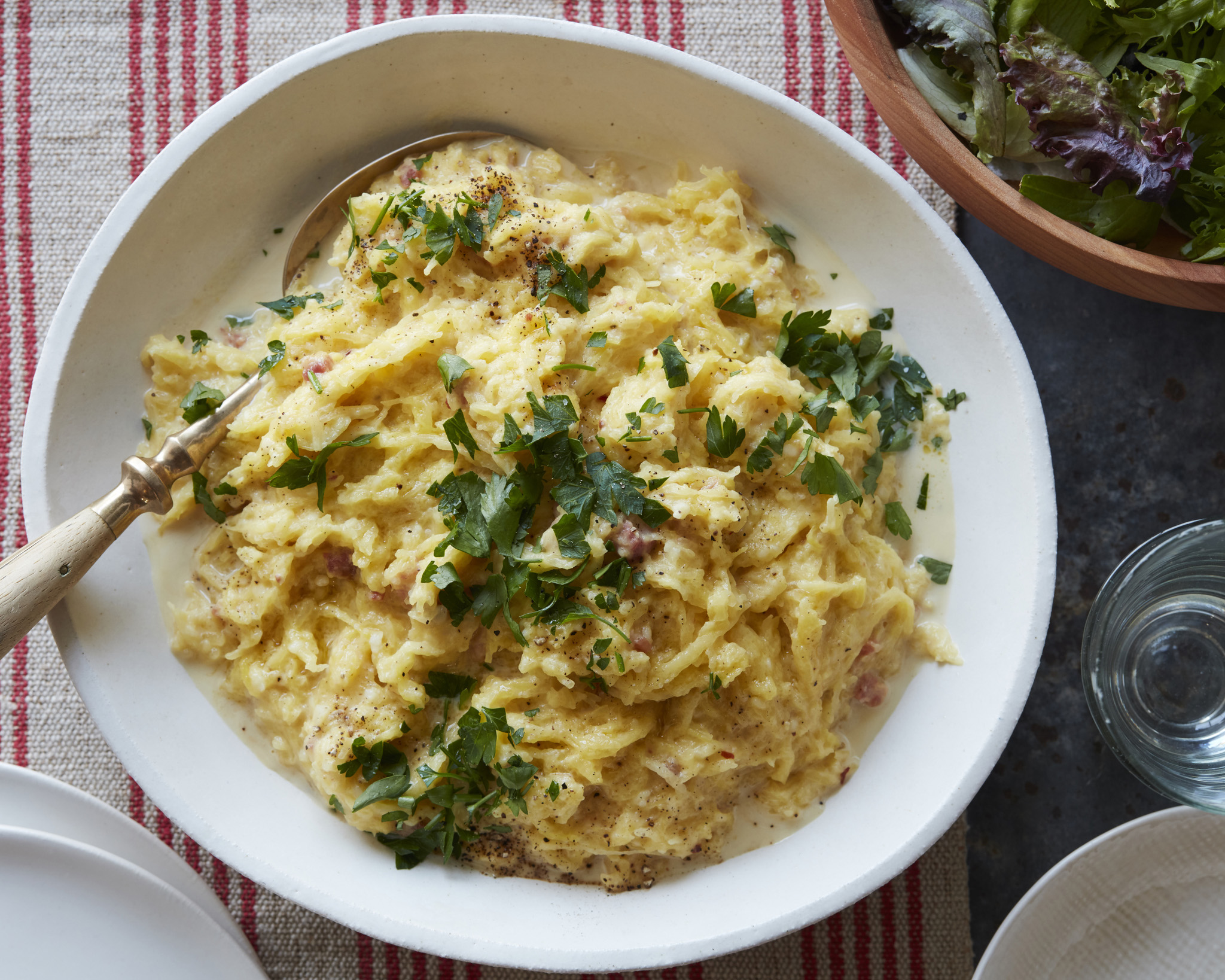 PHOTO: Substitute spaghetti squash for pasta to make a carbonara that is full of fall ingredients.