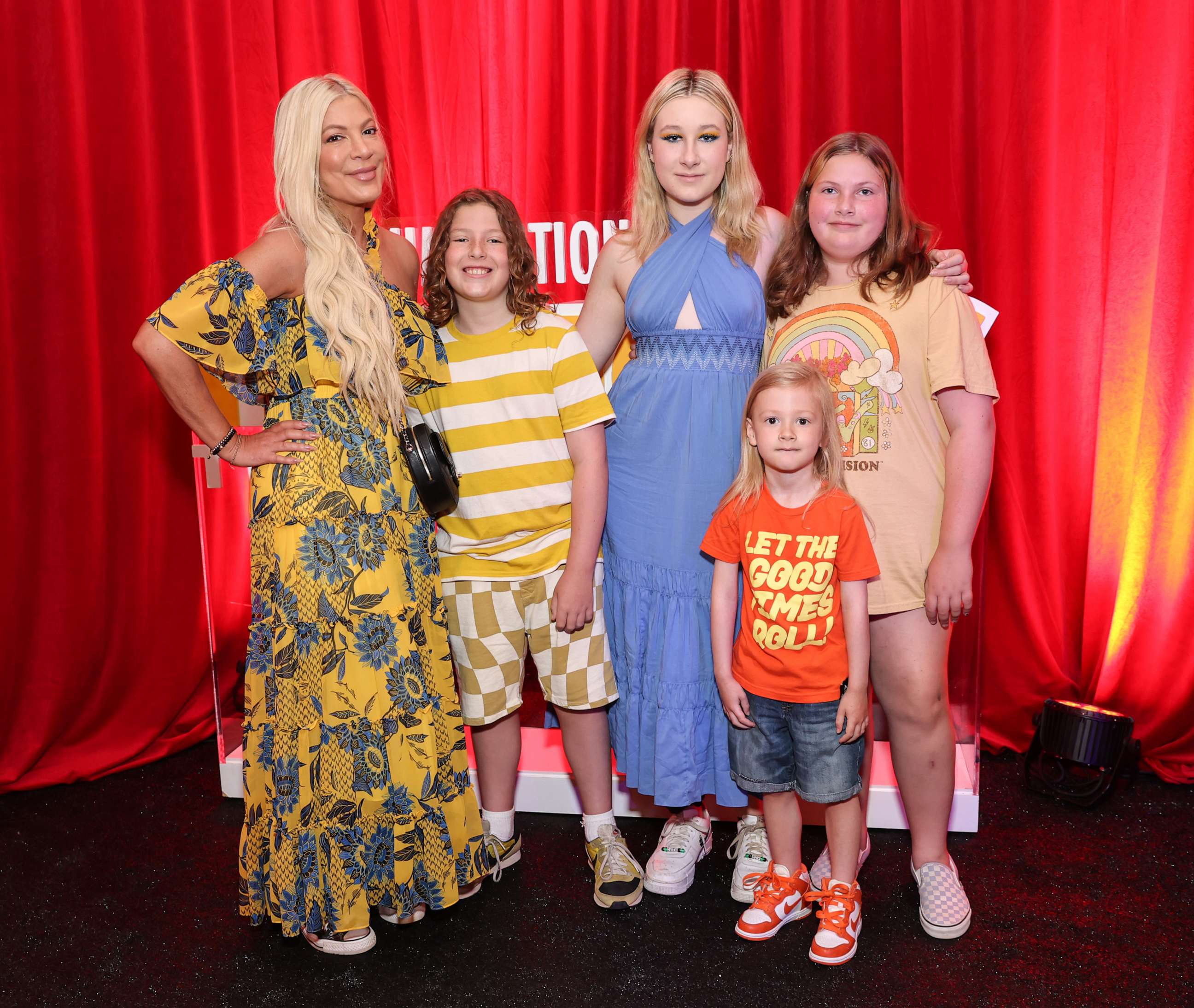PHOTO: Tori Spelling and family attend the pre-party for Illumination and Universal Pictures' "Minions: The Rise of Gru" Los Angeles premiere on June 25, 2022 in Hollywood, Calif.