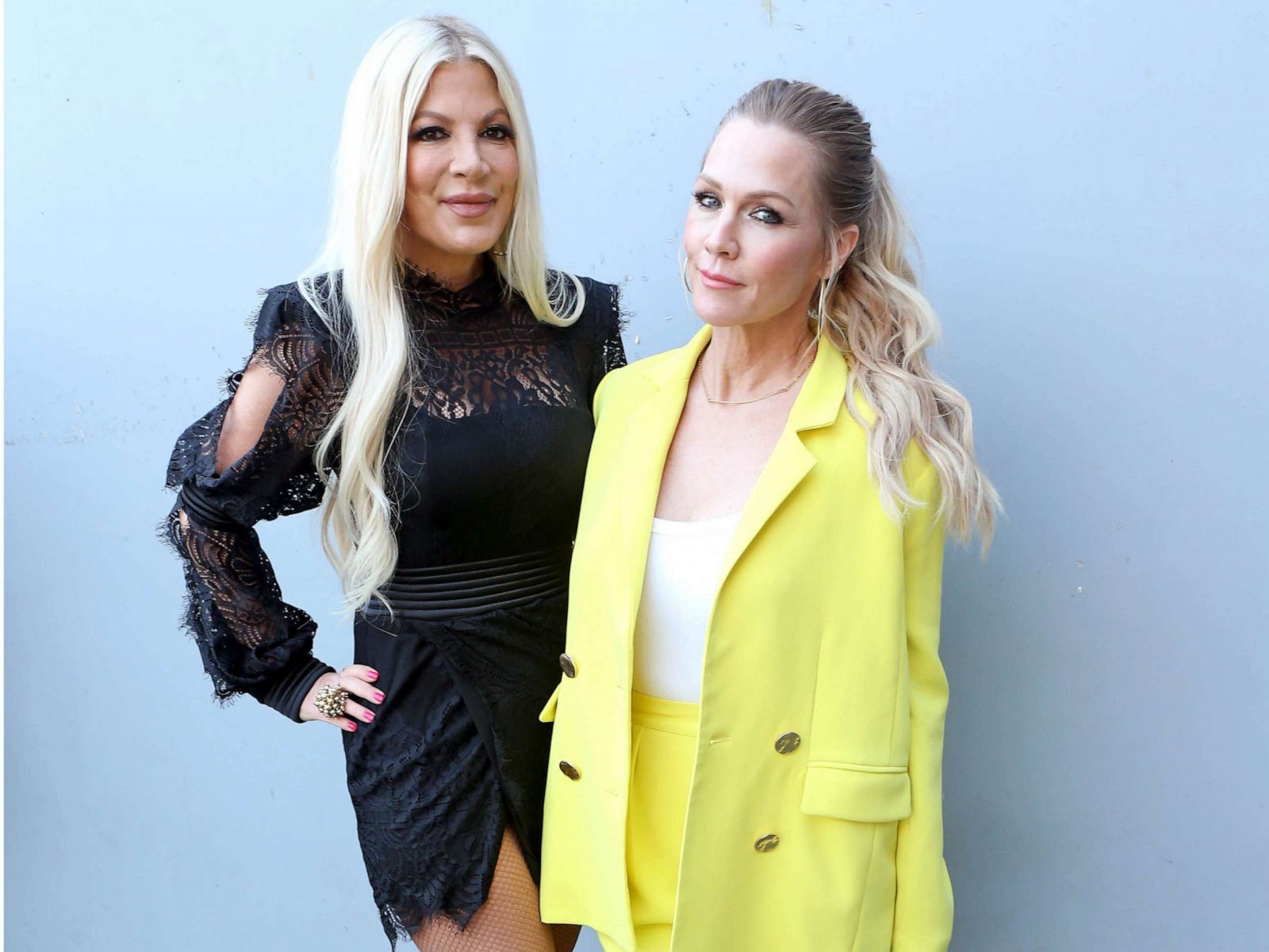 PHOTO: Tori Spelling and Jennie Garth are seen backstage during the 2022 iHeartRadio Wango Tango at Dignity Health Sports Park, June 04, 2022 in Carson, California.