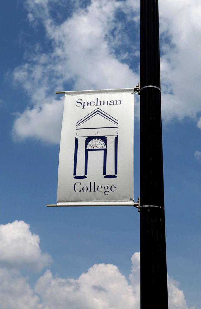 PHOTO: In this July 18, 2015, file photo, a Spelman College banner flies outside Spelman College in Atlanta.