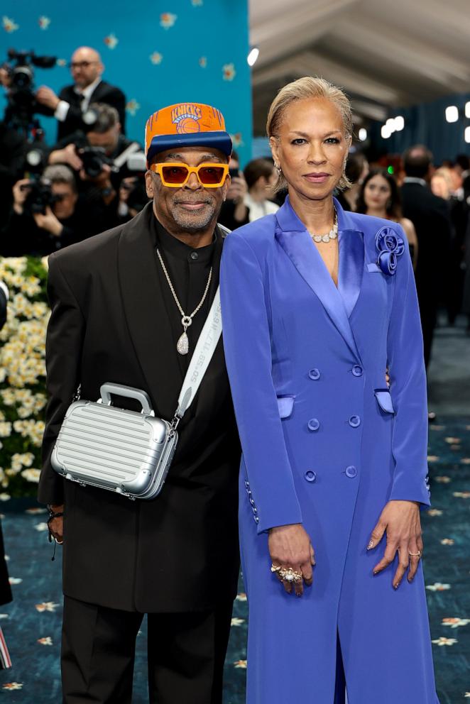 PHOTO: Spike Lee and Tonya Lewis Lee attend the 2025 Met Gala Celebrating "Superfine: Tailoring Black Style" at Metropolitan Museum of Art on May 05, 2025 in New York City.