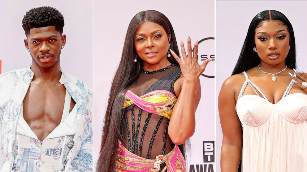 Lil Nas X, Taraji P. Henson and Megan Thee Stallion attend the BET Awards 2021 at Microsoft Theater on June 27, 2021 in Los Angeles.