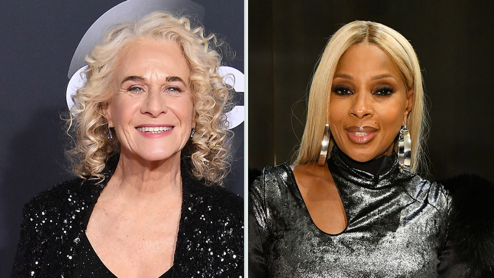 PHOTO: Carole King arrives at the 2019 American Music Awards on Nov. 24, 2019 in Los Angeles | Mary J. Blige participates in a book signing and meet & greet hosted by fashion photographer Robert Ector at Saks Fifth Avenue on Feb. 9, 2020 in New York City.