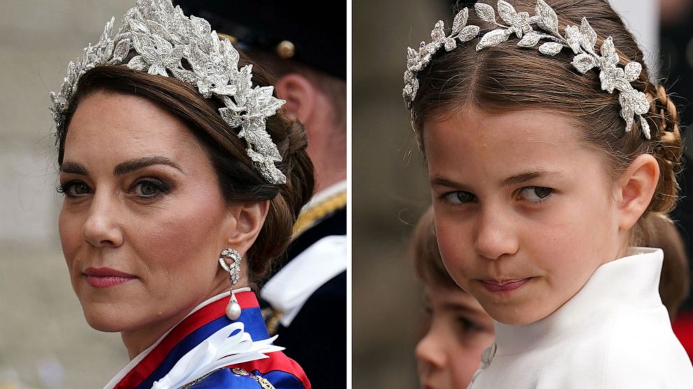 PHOTO: Britain's Princess of Wales arrives and Britain's Princess Charlotte of Wales arrive at Westminster Abbey in central London on May 6, 2023.