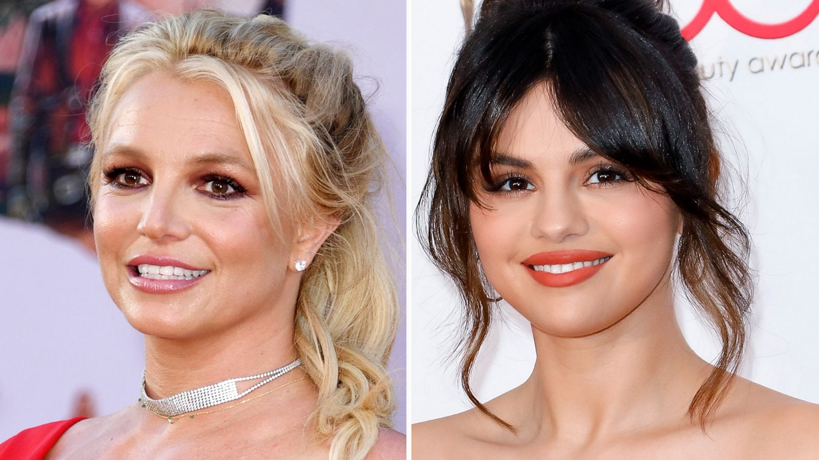 PHOTO: Britney Spears arrives for the premiere of "Once Upon a Time... in Hollywood" on July 22, 2019 in Hollywood, Calif. and Selena Gomez attends the 2020 Hollywood Beauty Awards on Feb. 6, 2020 in Los Angeles.