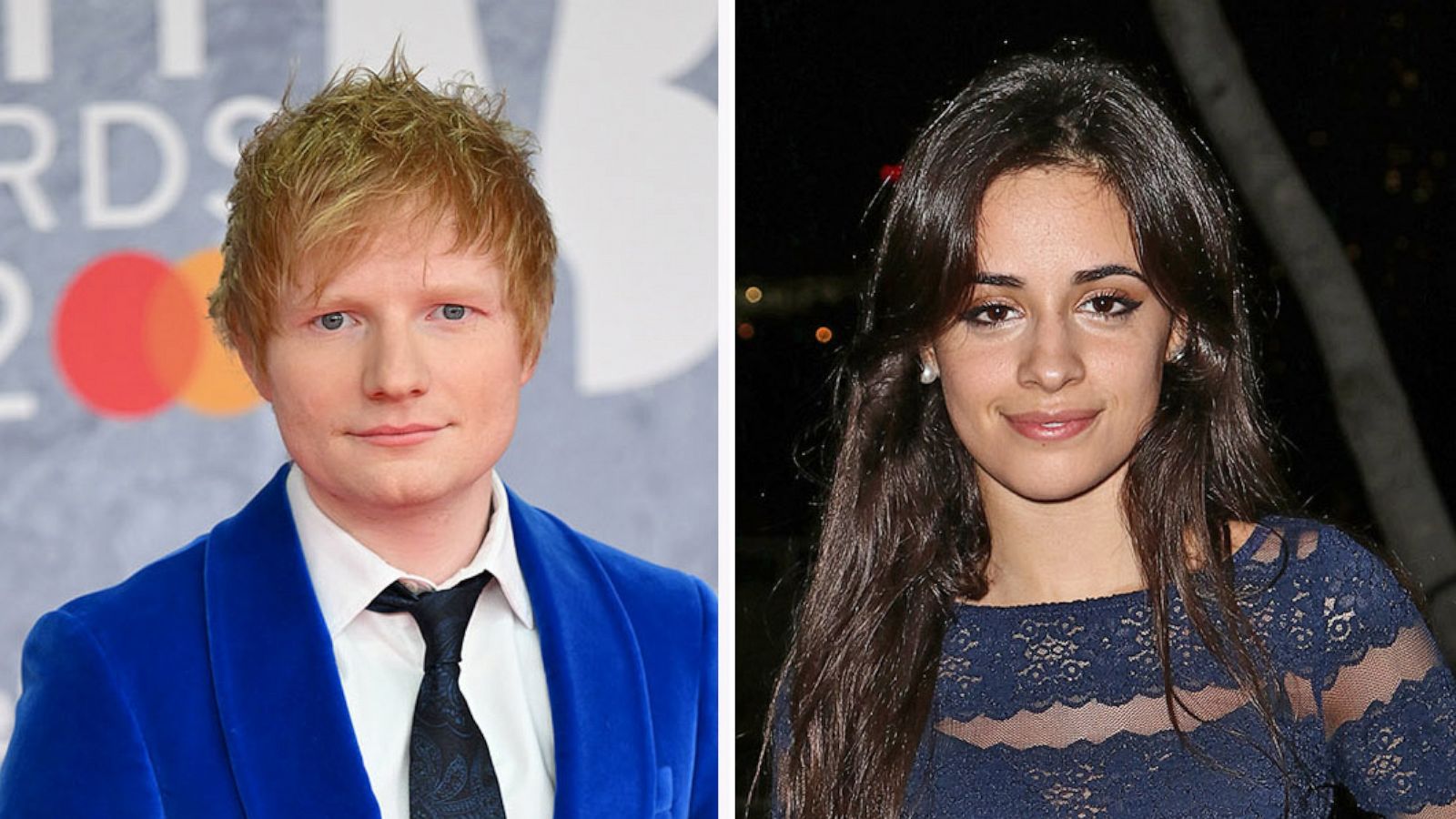 PHOTO: Ed Sheeran attends The BRIT Awards 2022 on Feb. 8, 2022 in London; Camila Cabello attends the Ed Sheeran concert at the American Airlines Arena on Sept. 9, 2015 in Miami.