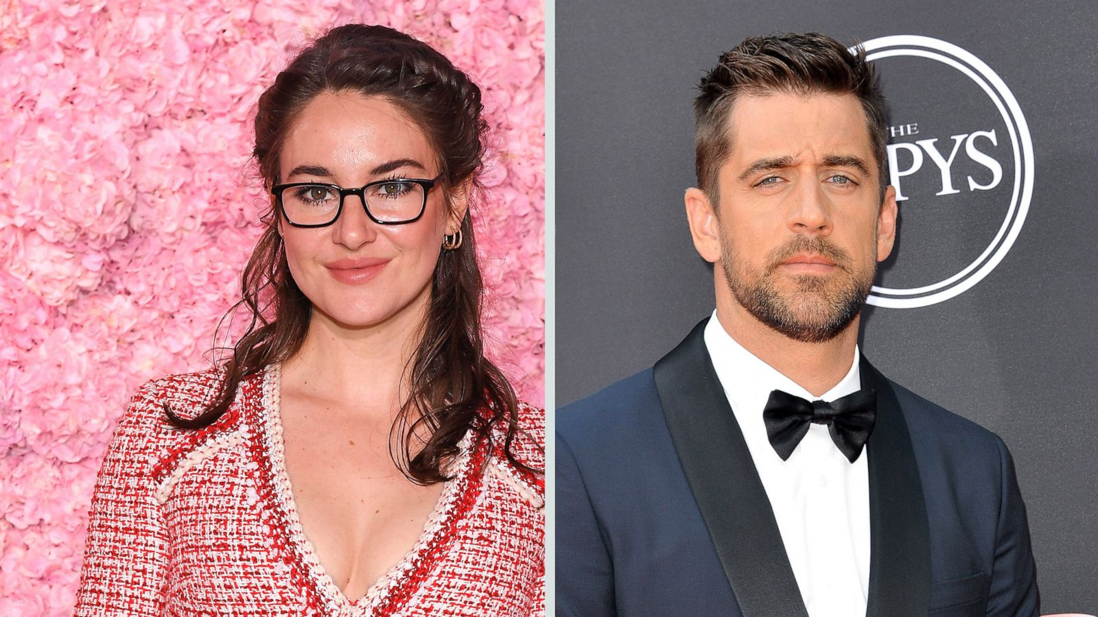 PHOTO: Shailene Woodley attends the Giambattista Valli show as part of the Paris Fashion Week on March 02, 2020 in Paris. Aaron Rodgers attends The 2018 ESPYS at Microsoft Theater on July 18, 2018 in Los Angeles.