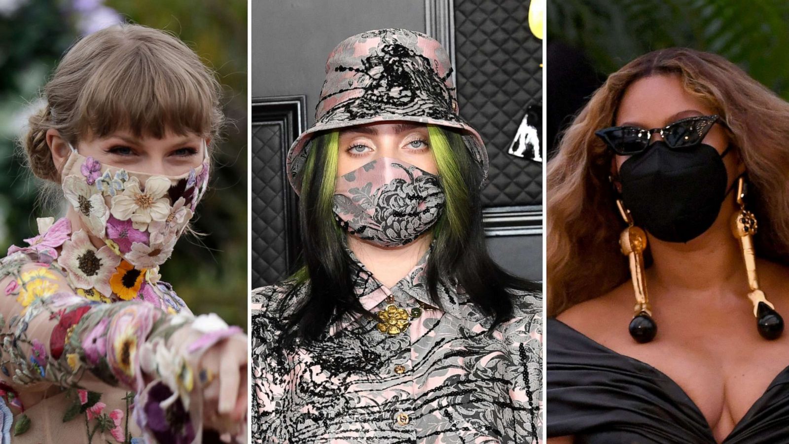 PHOTO: Taylor Swift, Billie Eilish and Beyonce attend the 63rd Grammy Awards in Los Angeles, March 14, 2021.