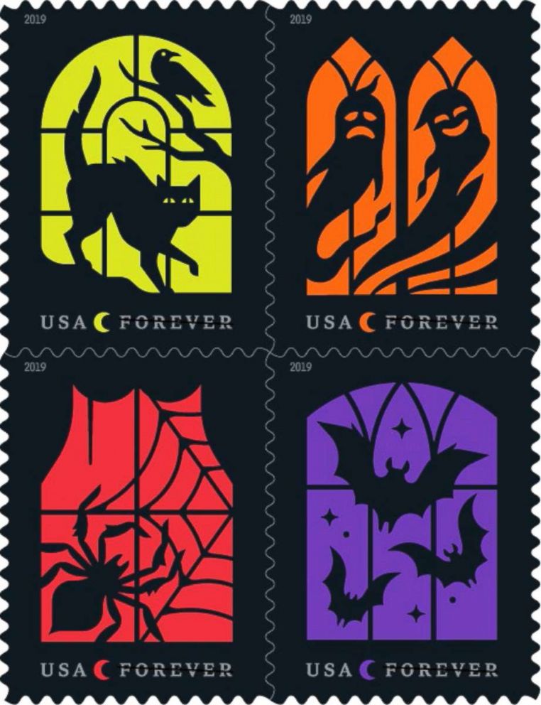 PHOTO: Spooky Silhouettes for Halloween are among the forthcoming 2019 stamp designs announced by the USPS on March 12, 2019.