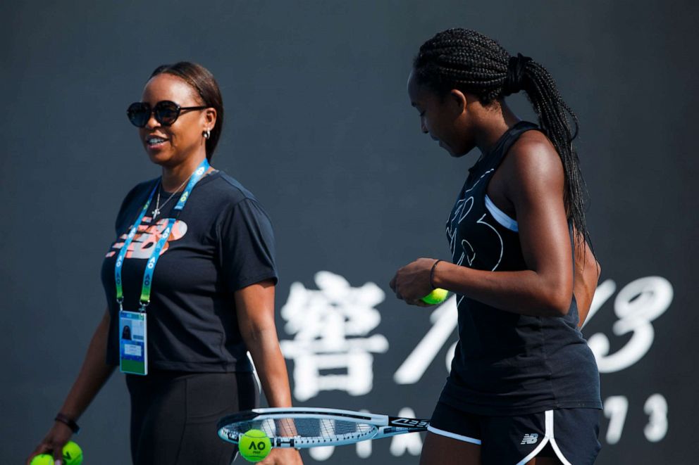 PHOTO: FILE - Coco Gauff and her mom Candi Gauff during practice ahead of the 2020 Australian Open at Melbourne Park, Jan. 19, 2020 in Melbourne, Australia