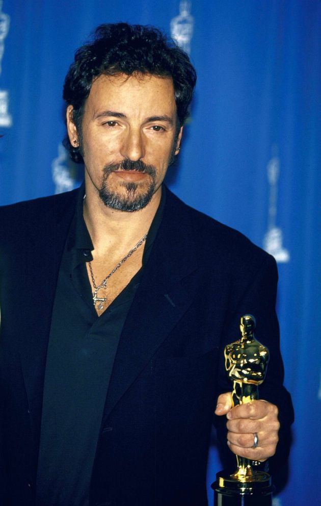 PHOTO: Musician Bruce Springsteen holding his Oscar in Press Room at the Academy Awards, March 21, 1994. 