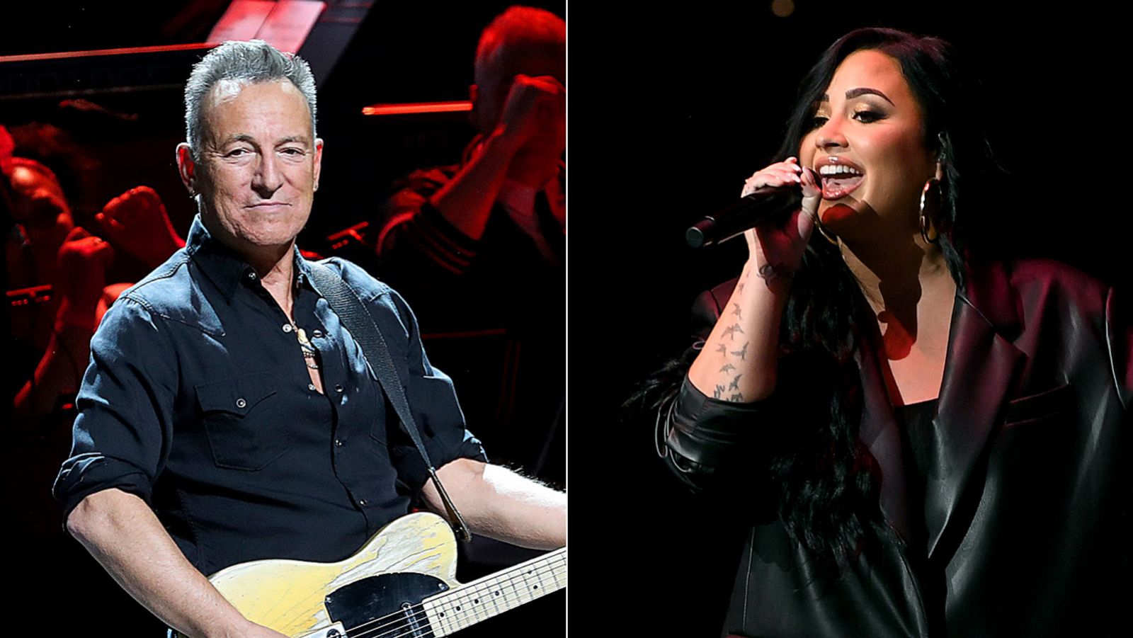 PHOTO: Bruce Springsteen performs onstage Dec. 9, 2019 in New York City. | Demi Lovato performs onstage on Feb. 1, 2020 in Miami, Florida.
