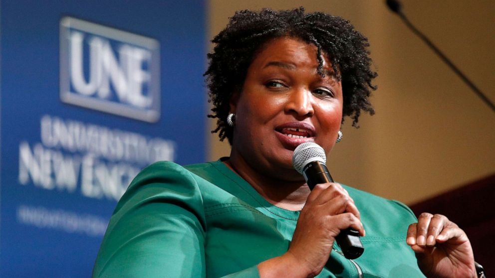 PHOTO: Stacey Abrams speaks at the University of New England, Jan. 22, 2020, in Portland, Maine.