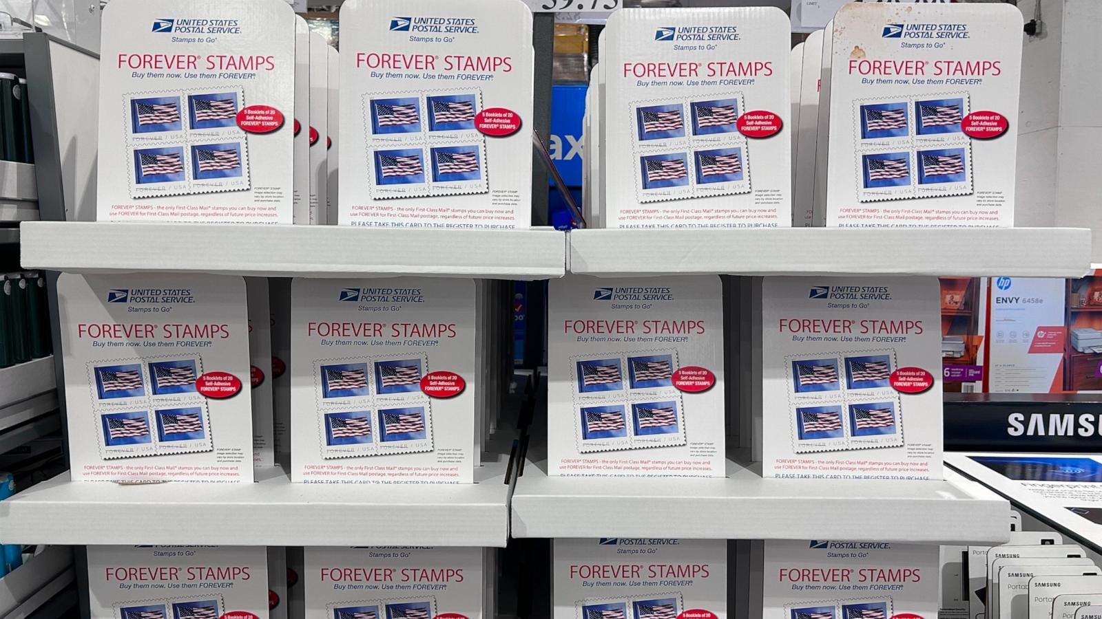 PHOTO: Forever Stamp display at Costco, Queens, New York on March 1, 2023.