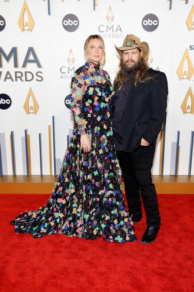 PHOTO: (L-R) Morgane Stapleton and Chris Stapleton attend the 57th Annual CMA Awards at Bridgestone Arena on Nov. 08, 2023 in Nashville, Tenn.