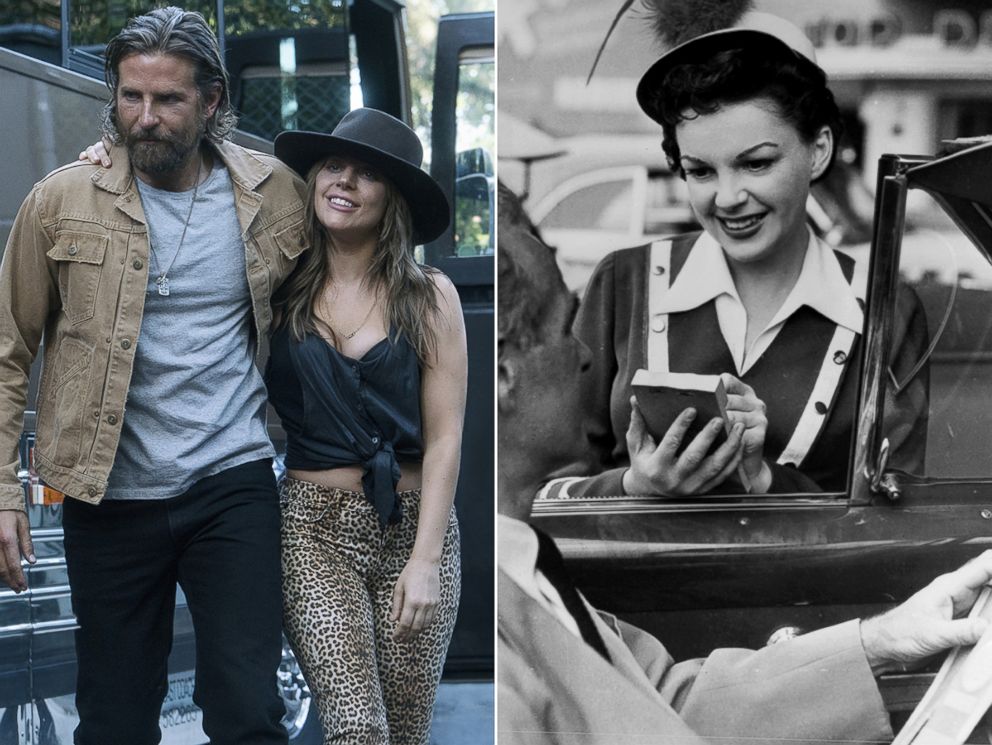 PHOTO: Bradley Cooper and Lady Gaga, left, in a scene from "A Star Is Born," and Judy Garland in a scene from "A Star Is Born."