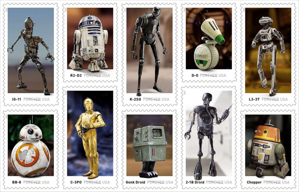 PHOTO: "Star Wars" droid stamps released by the Unites States Postal Service.