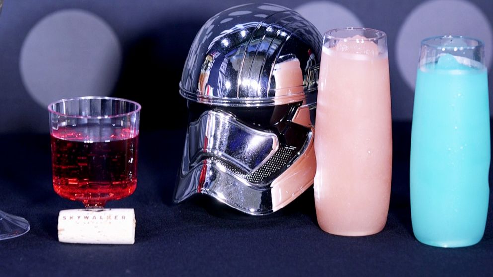 PHOTO: Strawberry lemonade and cotton candy lemonade next to a Darth Vader stein and Skywalker Vineyards wine. 