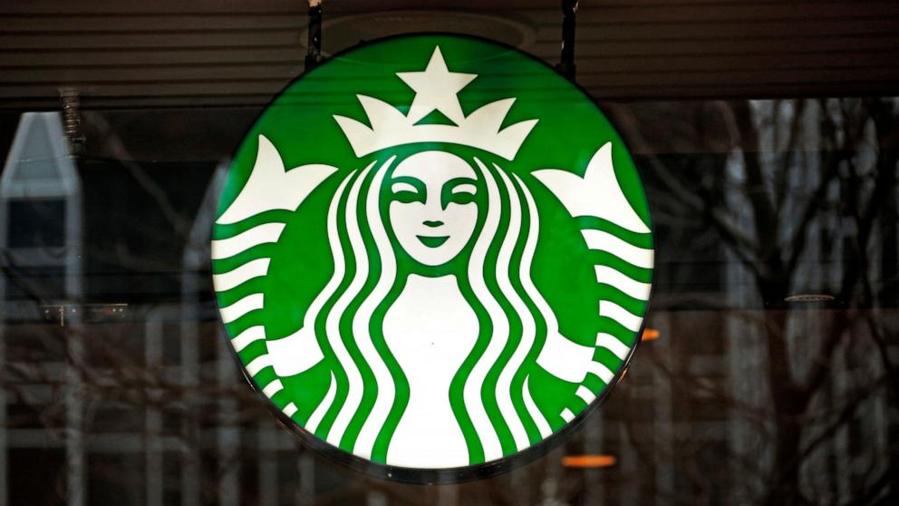 PHOTO: In this Jan. 12, 2017 file photo, A Starbucks logo sign is seen in the window of one of the chain's cafes in Pittsburgh.