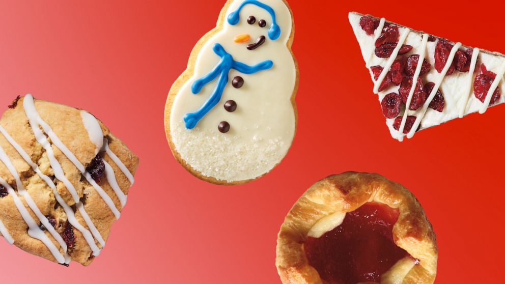 PHOTO: Holiday pastries include a cranberry orange scone, snowman cookie, sugar plum danish and cranberry bliss bars. 