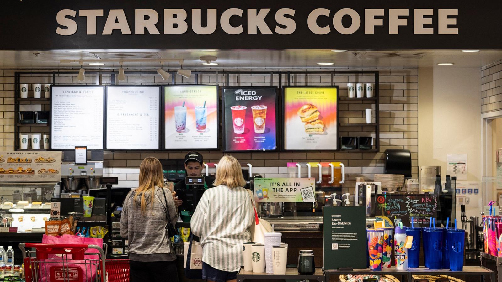 PHOTO: In this July 19. 2024, file photo, customers order at a Starbucks in Manhattan Beach, Calif.