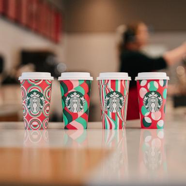 PHOTO: Here are four new hot cups in holiday designs at Starbucks this season.