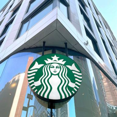 PHOTO: Starbucks logo is displayed on a high-rise building in Hell's Kitchen, New York City on Jan. 24, 2025.