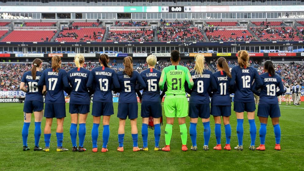 PHOTO: The U.S. Women's National Soccer Team paid tribute to inspirational women by donning the names of other women who have inspired them on their jersey's during their March 2, 2019 game against England.