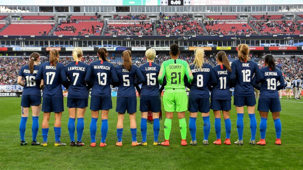 PHOTO: The U.S. Women's National Soccer Team paid tribute to inspirational women by donning the names of other women who have inspired them on their jersey's during their March 2, 2019 game against England.