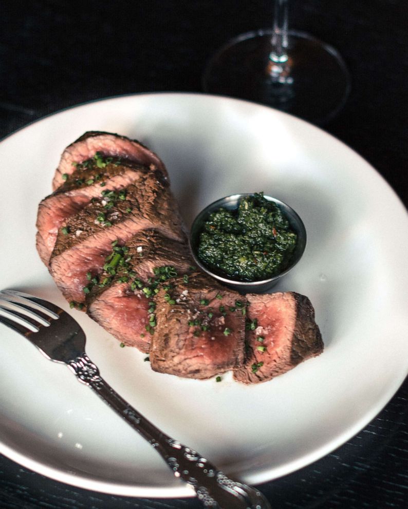 PHOTO: Beef tenderloin with chimichurri sauce.