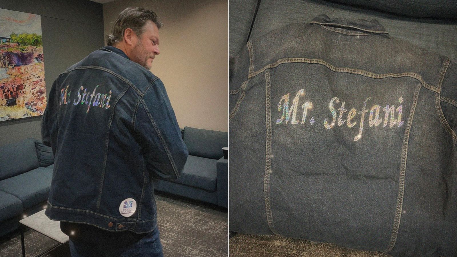 PHOTO: Blake Shelton wears a "Mr. Stefani" jacket as a tribute to his wife Gwen Stefani in a post to her Instagram.