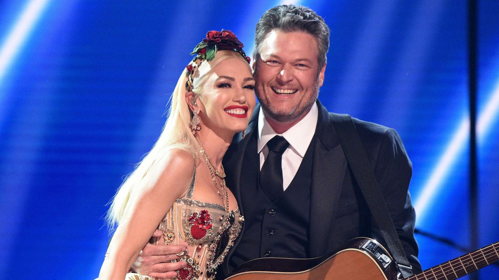 PHOTO: Gwen Stefani and Blake Shelton pose onstage during the 62nd Annual GRAMMY Awards at STAPLES Center on Jan. 26, 2020, in Los Angeles.