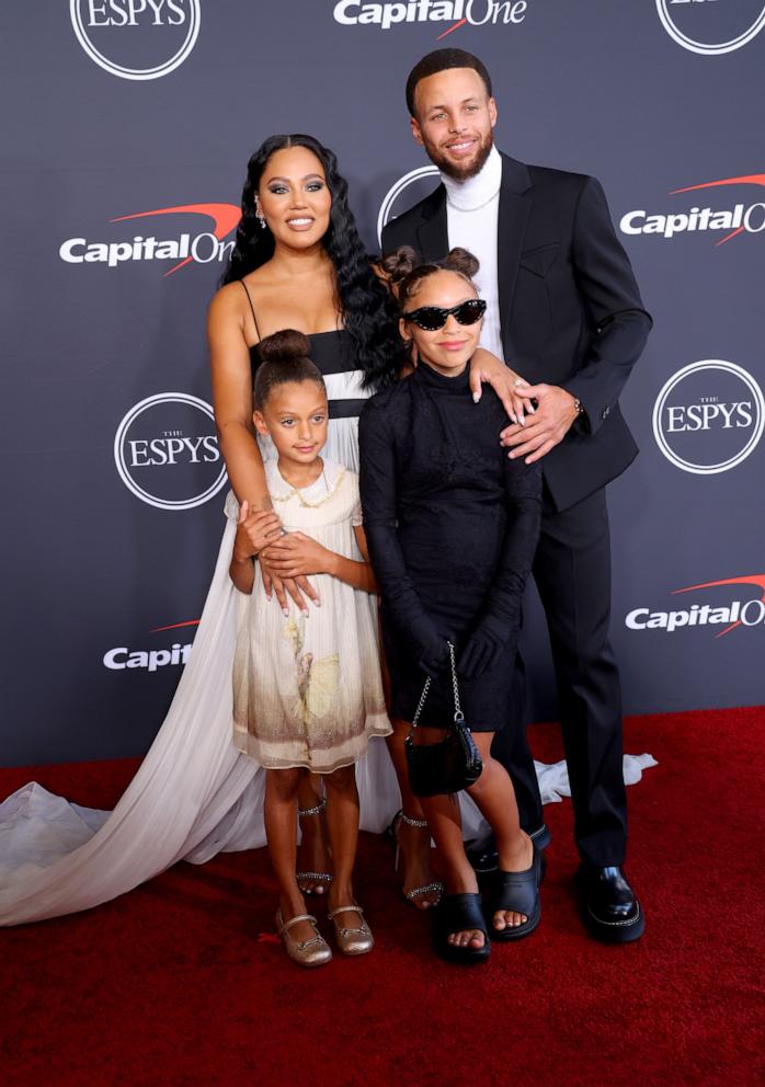 PHOTO: In this July 20, 2022 file photo, (L-R) Ryan Carson Curry, Ayesha Curry, Riley Elizabeth Curry, and Stephen Curry attend the 2022 ESPYs at Dolby Theatre on July 20, 2022 in Hollywood, Calif.