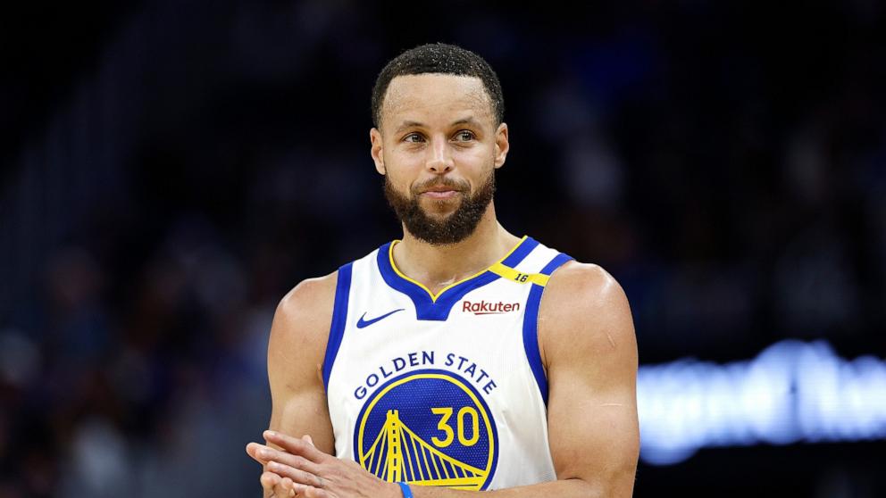 PHOTO: Stephen Curry #30 of the Golden State Warriors looks on against the Detroit Pistons during the second half of an NBA basketball game at Chase Center on March 08, 2025 in San Francisco.