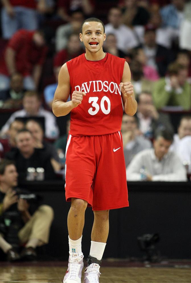 PHOTO: Stephen Curry #30 of the Davidson Wildcats reacts during the win over the South Carolina Gamecocks at the Colonial Life Arena on March 17, 2009 in Columbia, South Carolina.