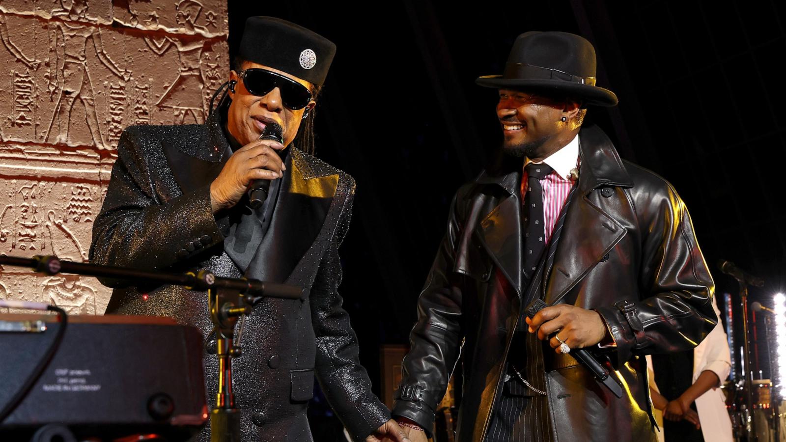 PHOTO: Stevie Wonder and Usher perform during the 2025 Met Gala Celebrating "Superfine: Tailoring Black Style" at Metropolitan Museum of Art, May 5, 2025 in New York City.