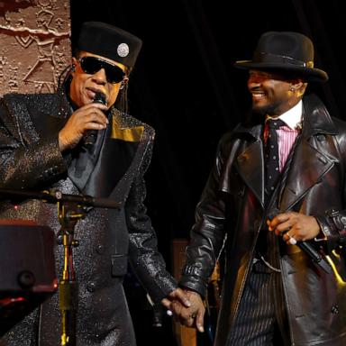 PHOTO: Stevie Wonder and Usher perform during the 2025 Met Gala Celebrating "Superfine: Tailoring Black Style" at Metropolitan Museum of Art, May 5, 2025 in New York City. 
