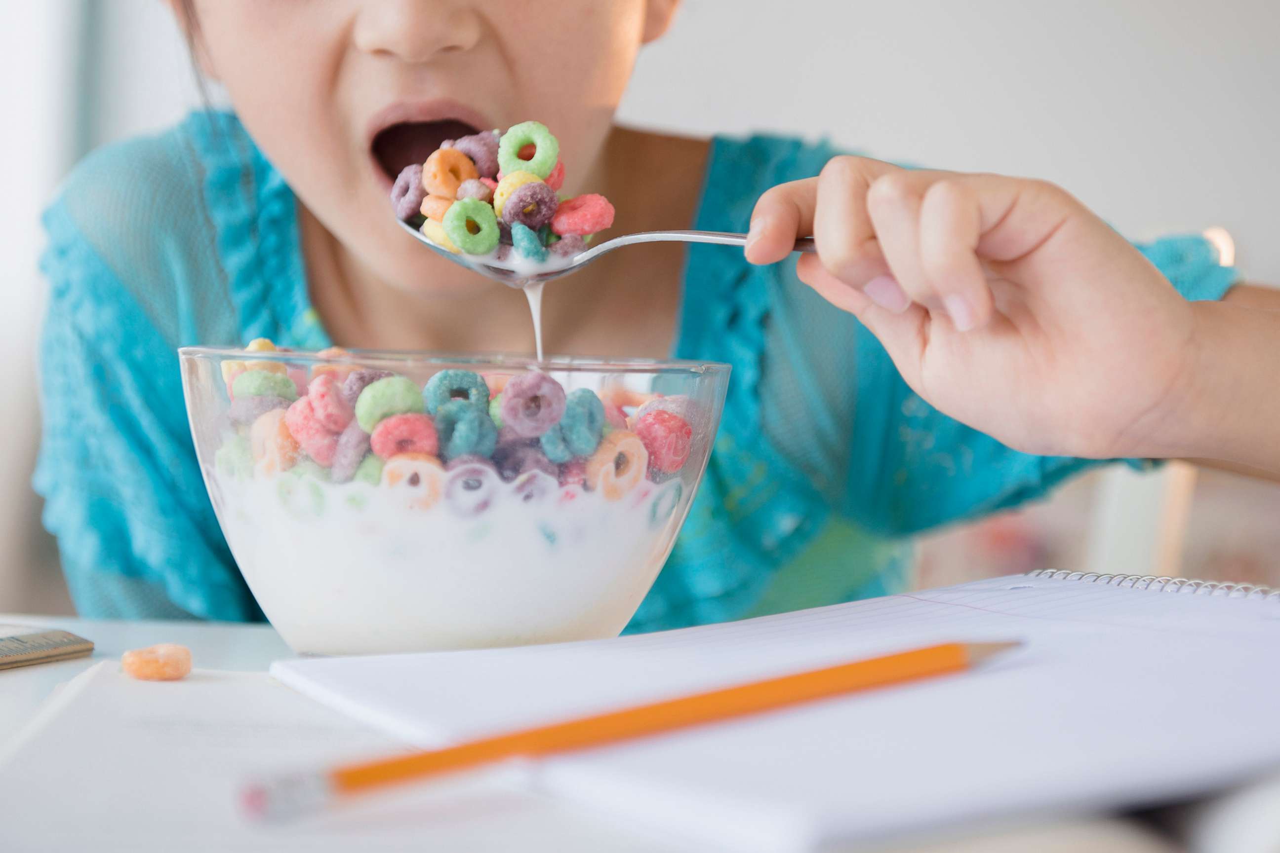 PHOTO: Stock photo of girl eating a bowl of cereal.