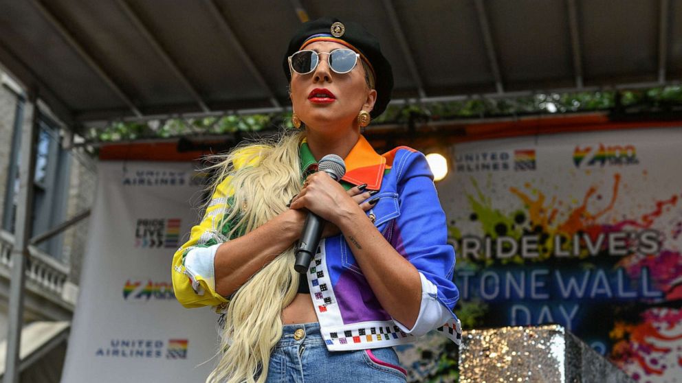 PHOTO: Lady Gaga performs for a crowd during the Stonewall Day concert in New York, June 28, 2019.
