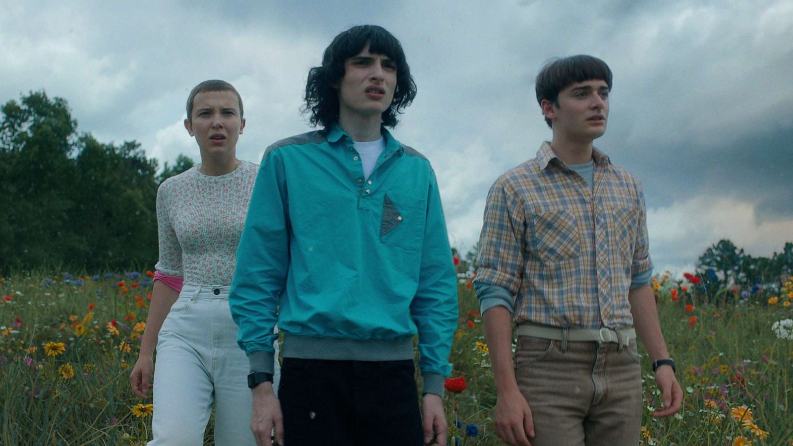 PHOTO: (L to R) Millie Bobby Brown as Eleven, Finn Wolfhard as Mike Wheeler and Noah Schnapp as Will Byers in "Stranger Things."