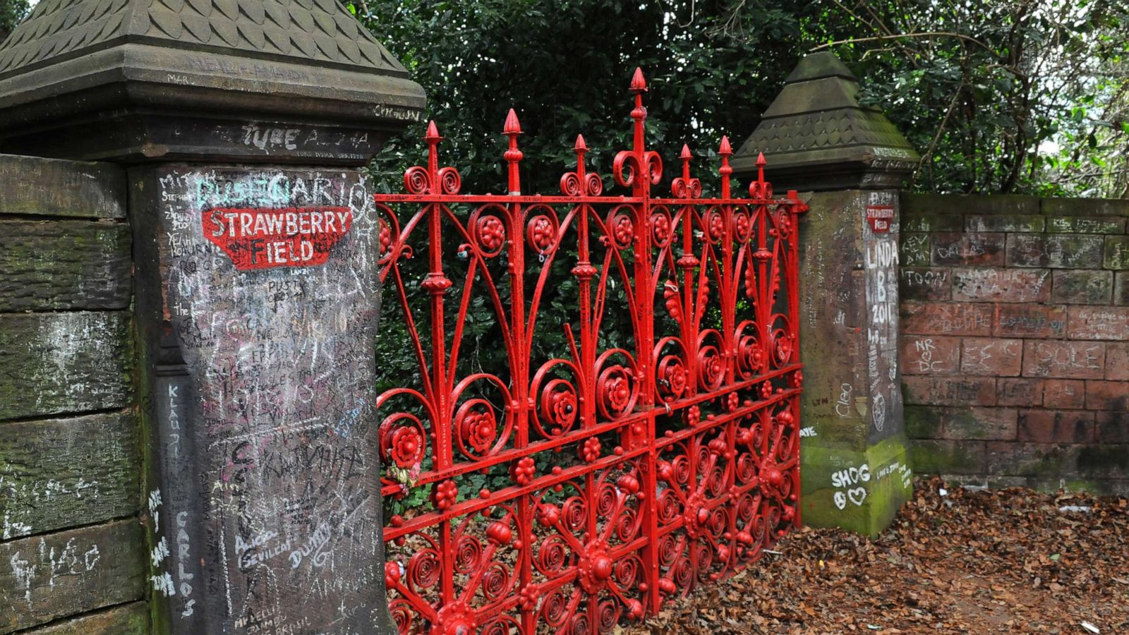 PHOTO: The gates of the former Salvation Army orphanage Strawberry Field, immortalized by the Beatles song 'Strawberry Fields Forever,' where John Lennon used to play as a child, March 19, 2011 in Liverpool, England.