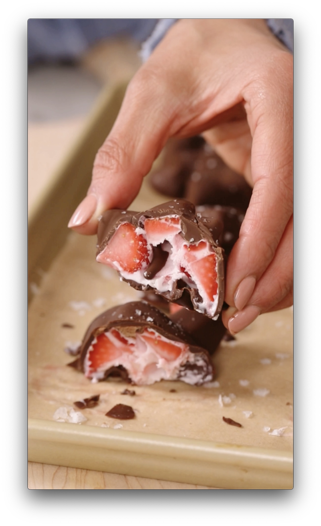 PHOTO: A frozen, chocolate covered strawberry and Greek yogurt cluster.
