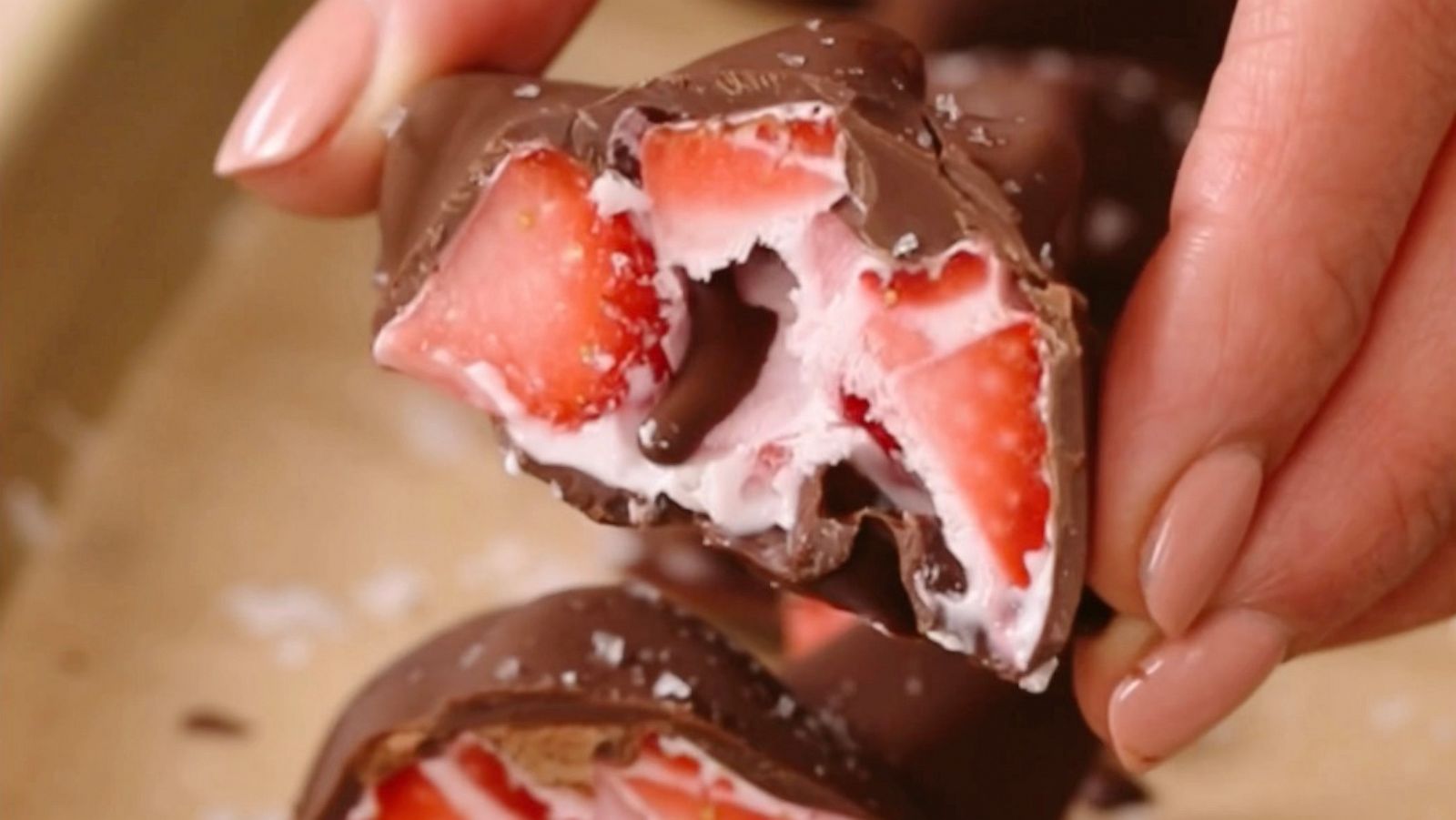 PHOTO: A frozen, chocolate covered strawberry and Greek yogurt cluster.