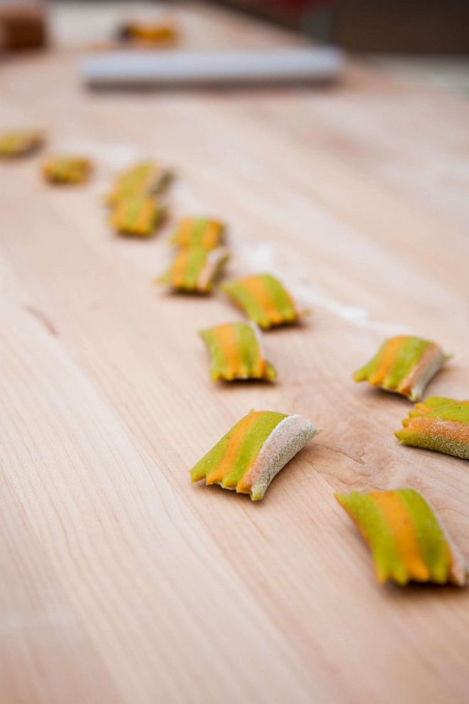 PHOTO: Parsley, harissa striped Agnolotti.